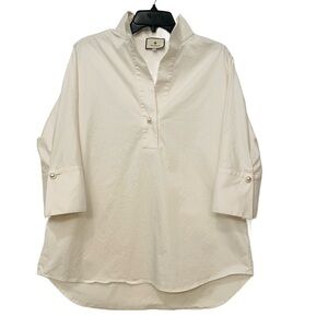 Tuckernuck Blanc Willow Blouse White Top Womens Small Dress Shirt Pearl Buttons